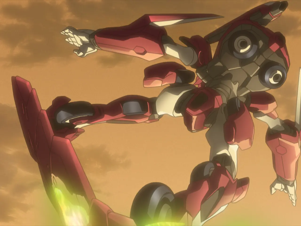 Mecha-Roboter, rote Rüstung, humanoider Roboter, mechanische Flügel, Anime-Illustration