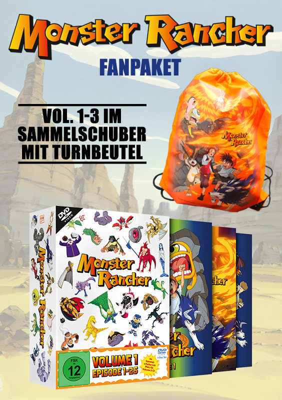 Monster Rancher - FANPAKET - Volume 1-3 inkl. Sammelschuber + Turnbeutel [DVD] Cover