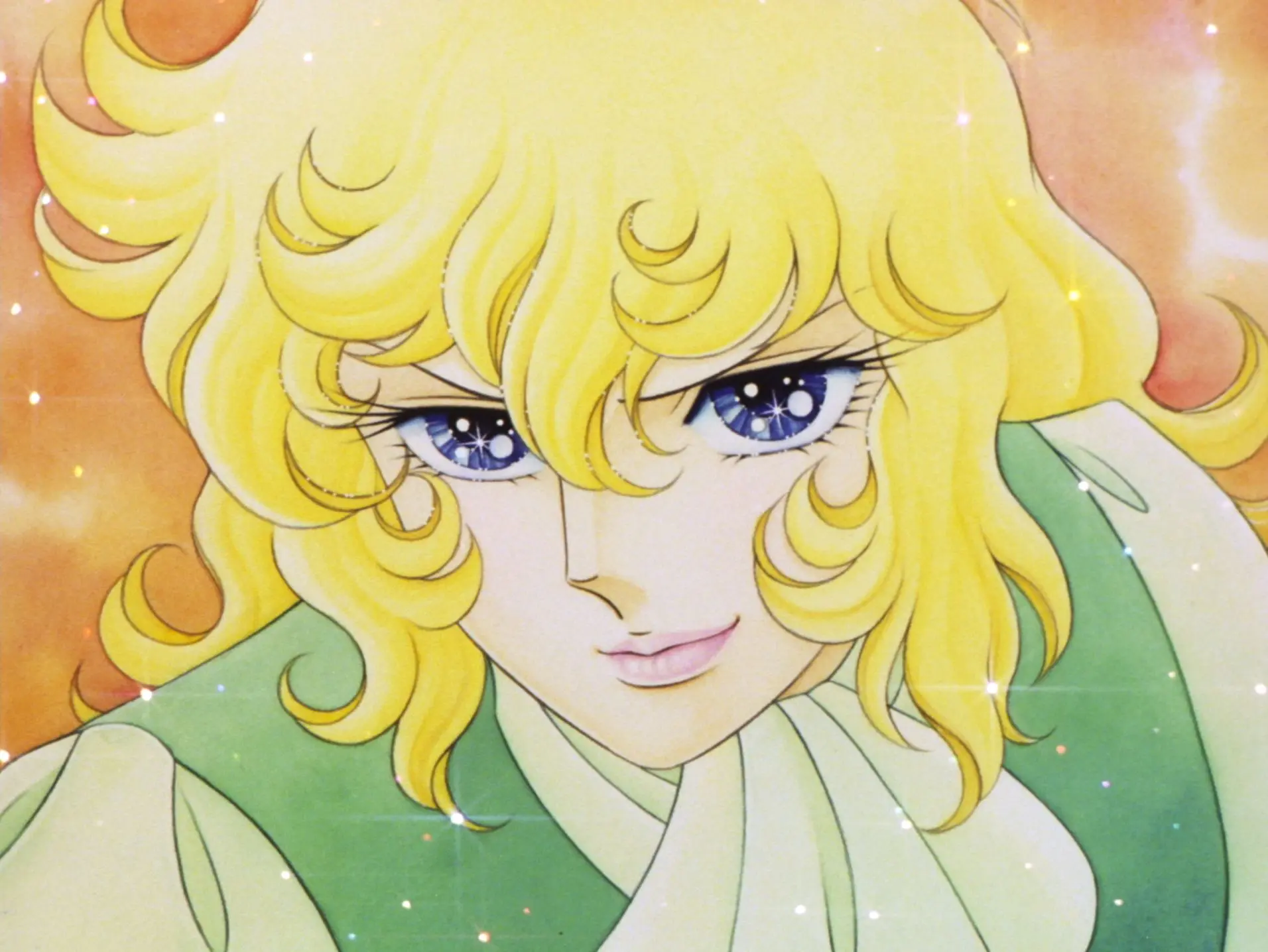 Anime-Kunstdruck, Blonde Figur, Blaue Augen, Grünes Outfit